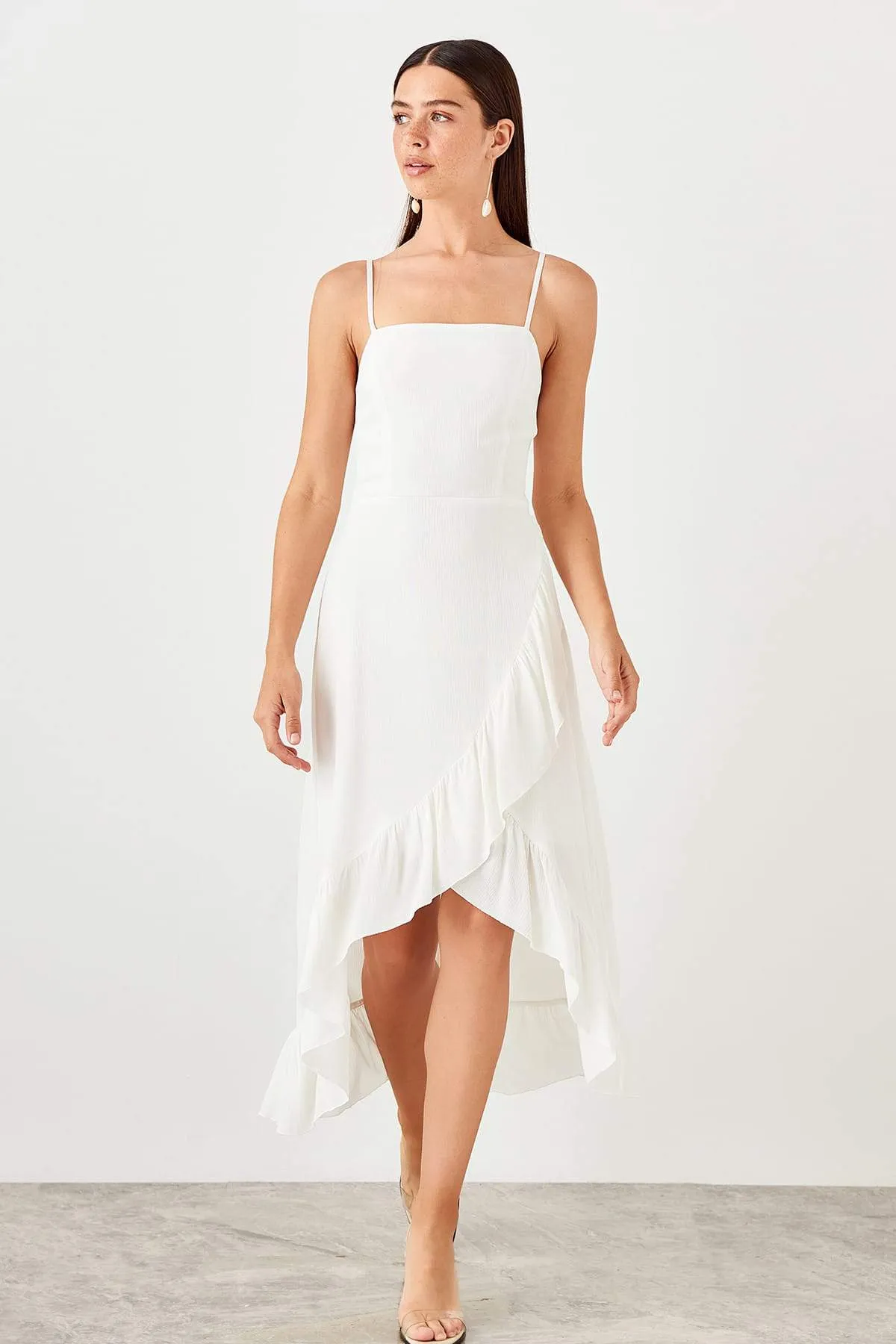 10943 Off-White Asymmetrical Strap Dress