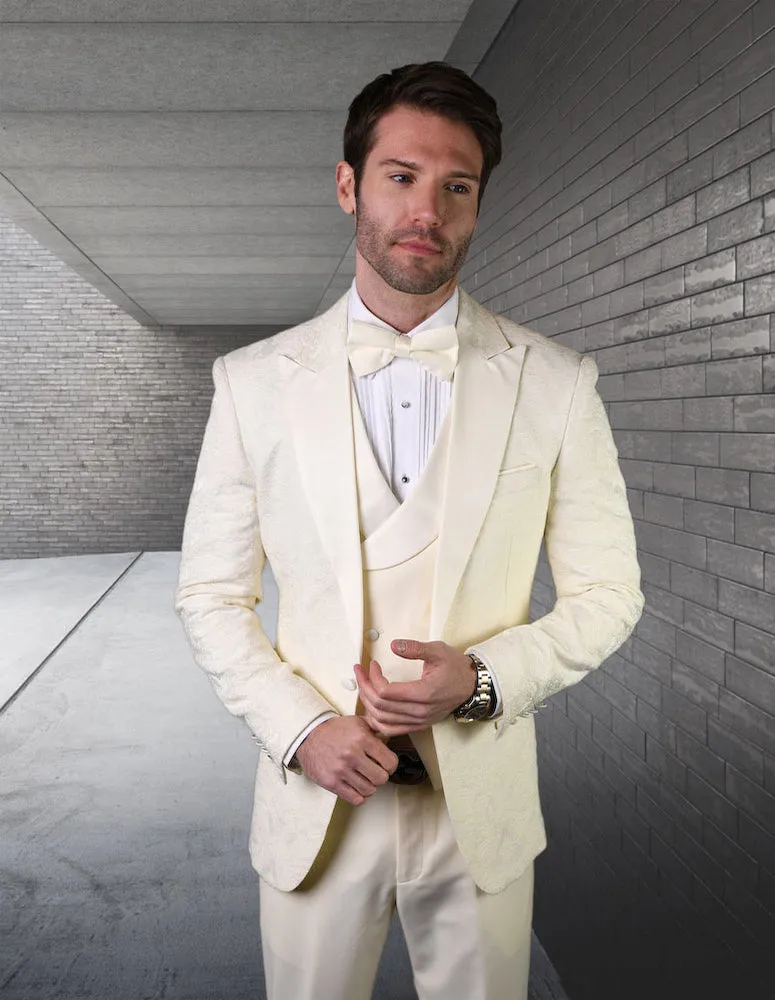 3 Pc Flat Front Pants With Matching Bow Tie | BELAGIO-15 | Off-white