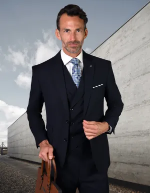 3pc Tailored Fit Flat Front Pants Super 150's | Lazio | Navy