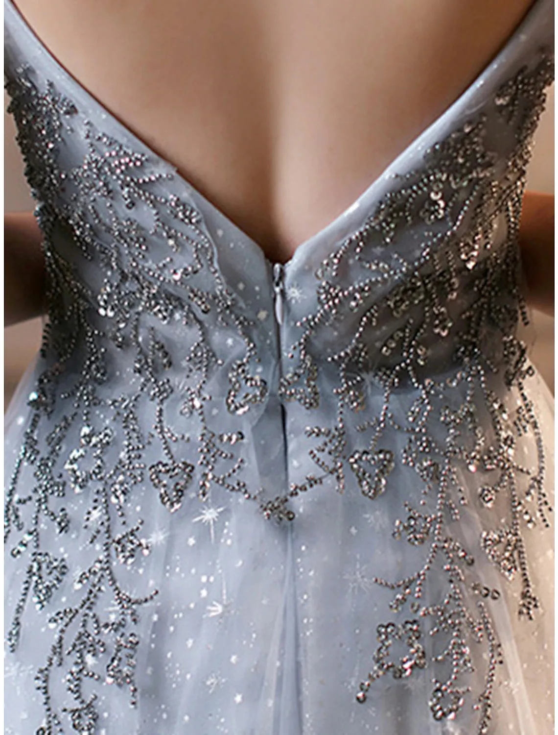 A-Line Prom Dresses Elegant Dress Wedding Guest Prom Floor Length Sleeveless Spaghetti Strap Tulle with Pleats Beading