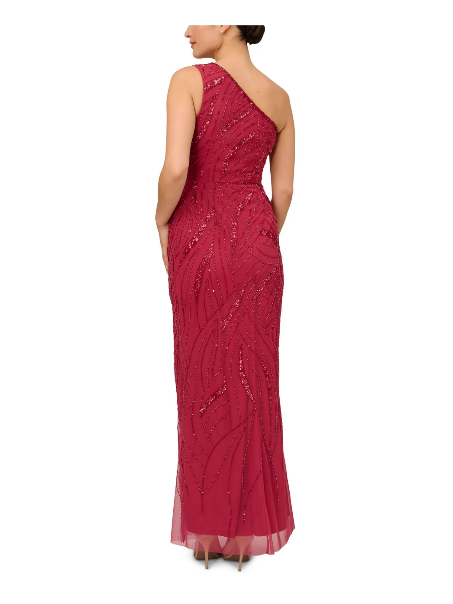 ADRIANNA PAPELL Womens Red Zippered Lined Side Slit Sleeveless Asymmetrical Neckline Full-Length Evening Gown Dress