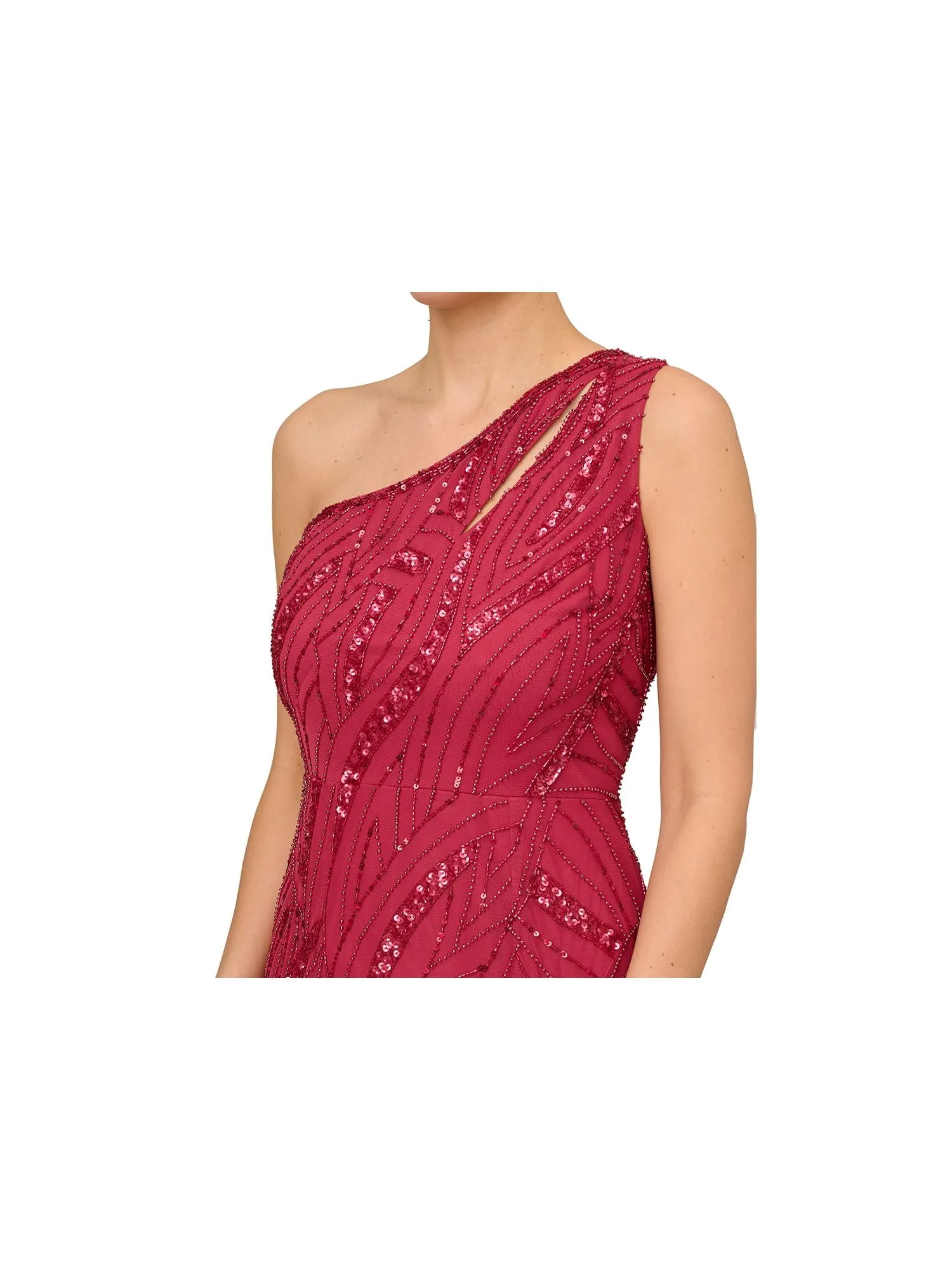 ADRIANNA PAPELL Womens Red Zippered Lined Side Slit Sleeveless Asymmetrical Neckline Full-Length Evening Gown Dress