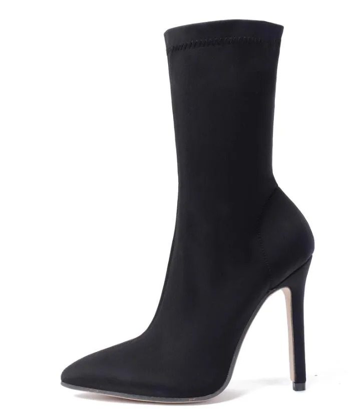 Ankle Elastic Sock High Heel Sexy Pointed Toe Booties