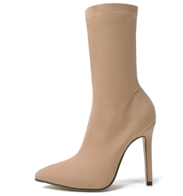 Ankle Elastic Sock High Heel Sexy Pointed Toe Booties