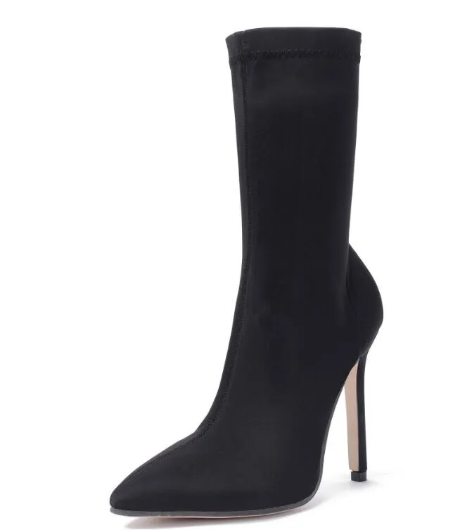 Ankle Elastic Sock High Heel Sexy Pointed Toe Booties