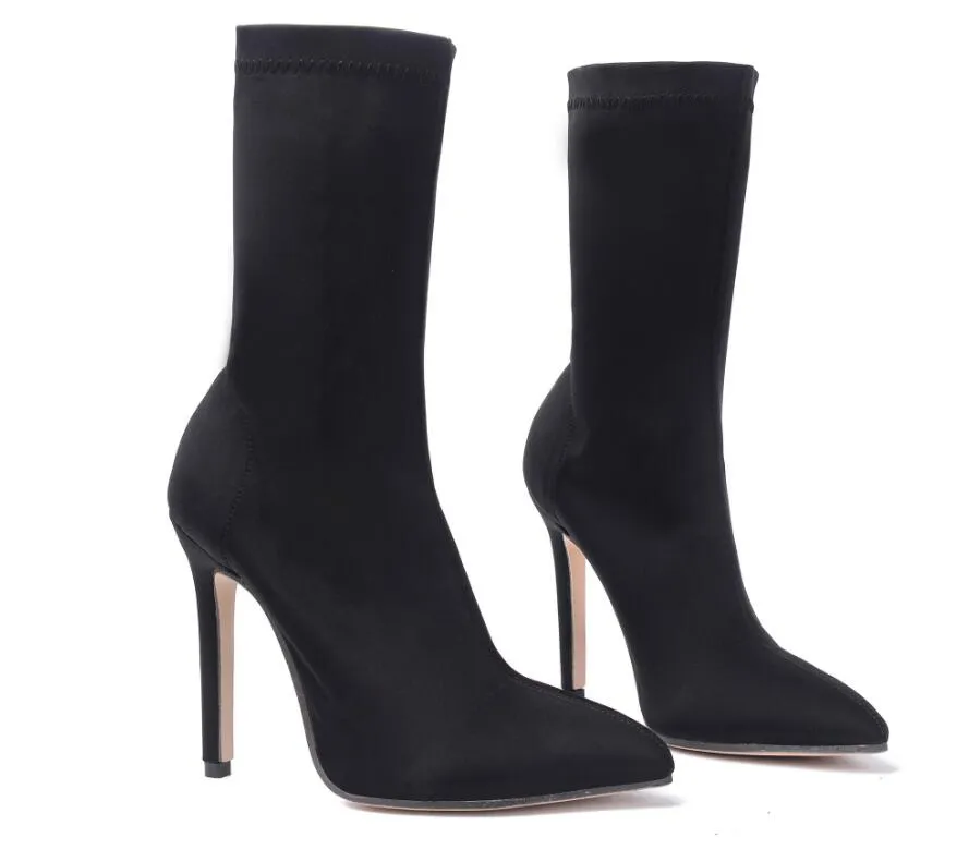 Ankle Elastic Sock High Heel Sexy Pointed Toe Booties