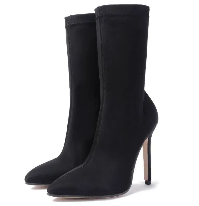 Ankle Elastic Sock High Heel Sexy Pointed Toe Booties