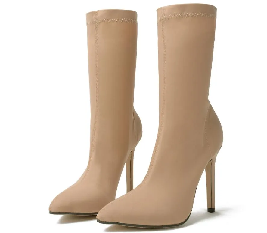 Ankle Elastic Sock High Heel Sexy Pointed Toe Booties