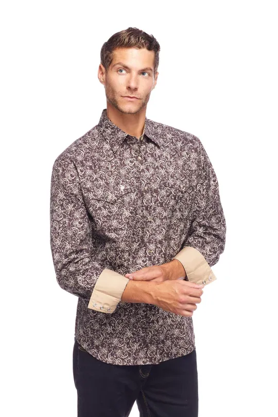 Avalon Men's Brown and White Floral Shirt