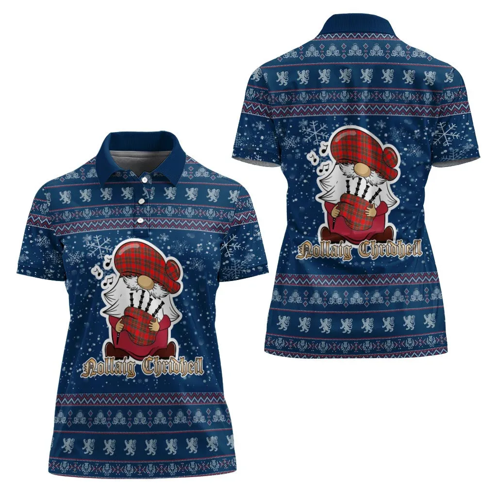 Binning Clan Christmas Family Polo Shirt with Funny Gnome Playing Bagpipes