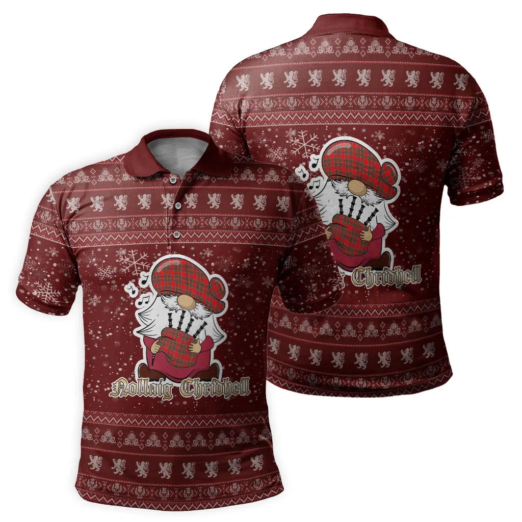 Binning Clan Christmas Family Polo Shirt with Funny Gnome Playing Bagpipes