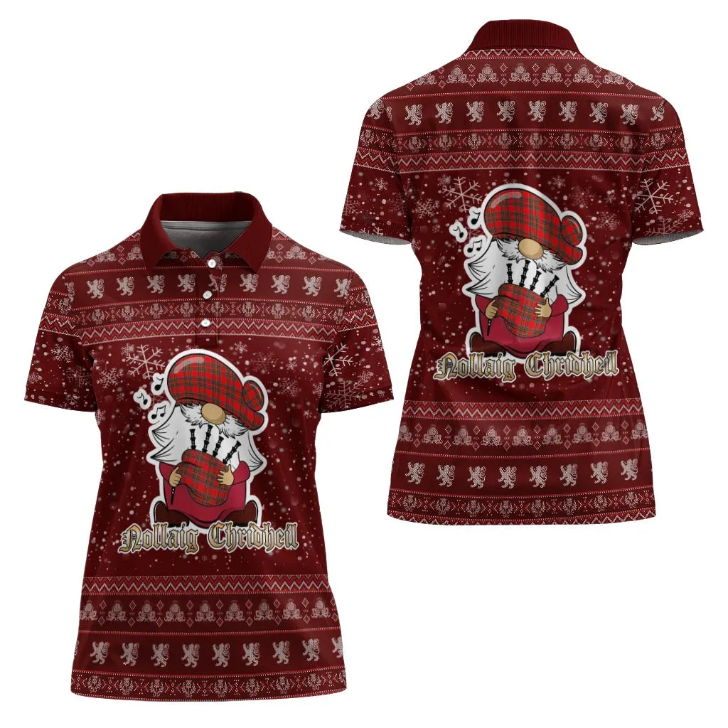 Binning Clan Christmas Family Polo Shirt with Funny Gnome Playing Bagpipes