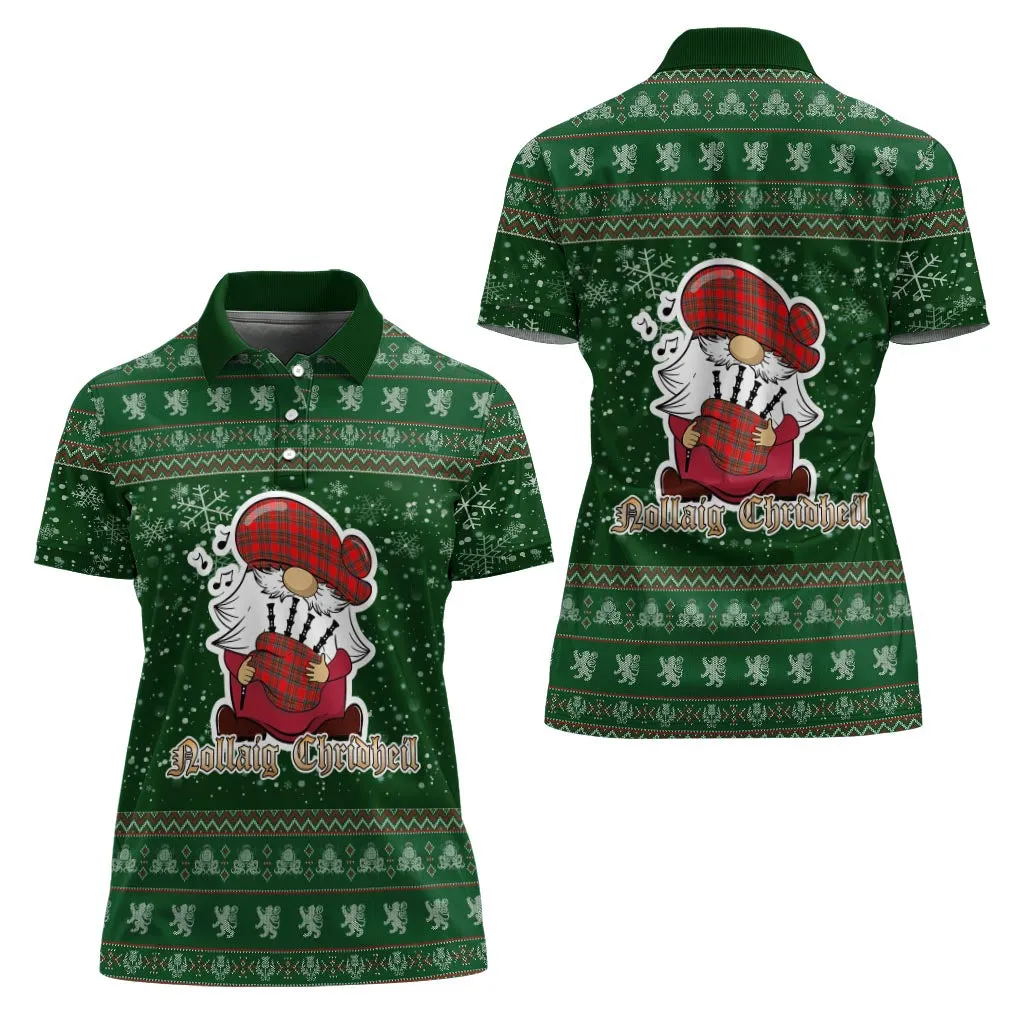 Binning Clan Christmas Family Polo Shirt with Funny Gnome Playing Bagpipes