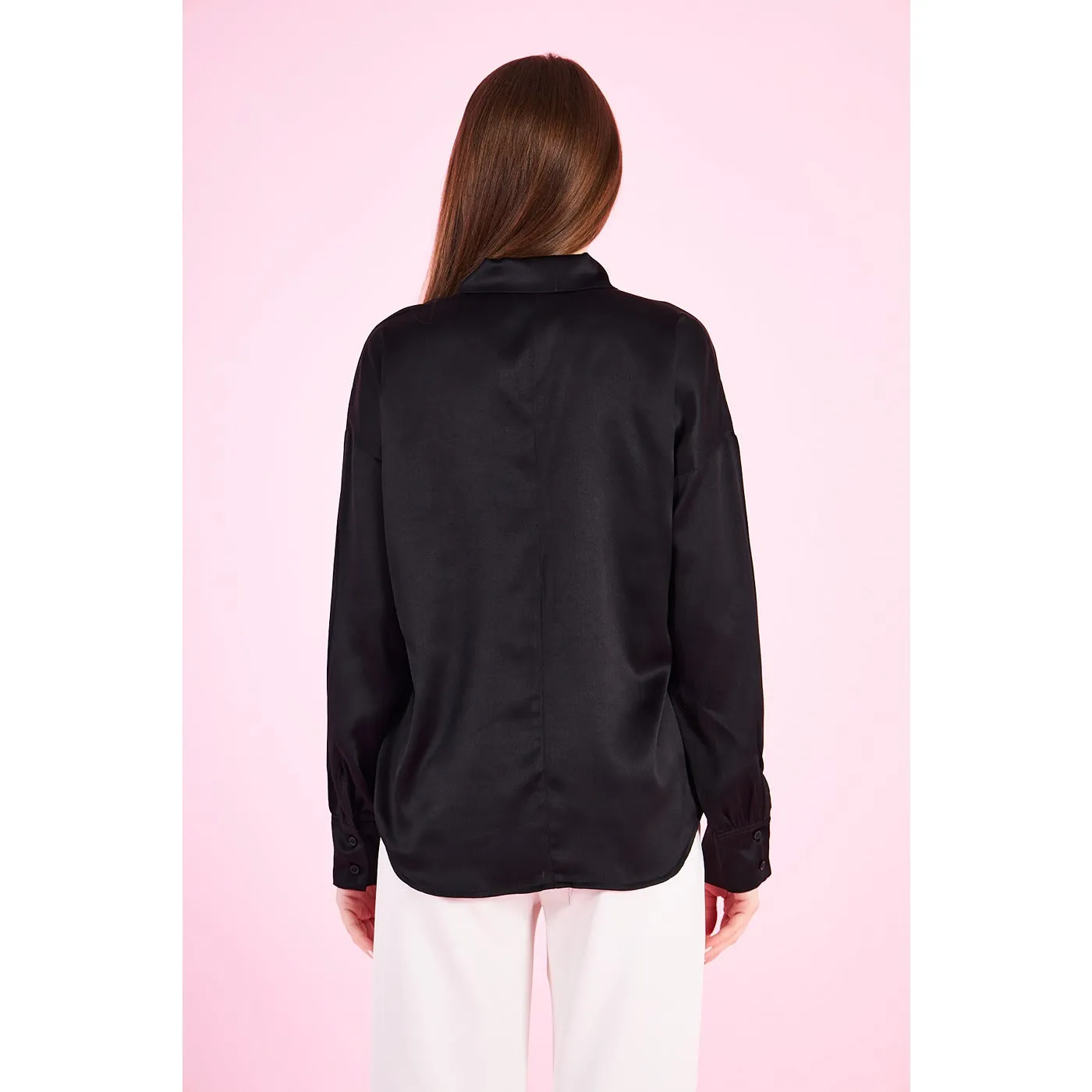 Black Knotted Collar Satin Top