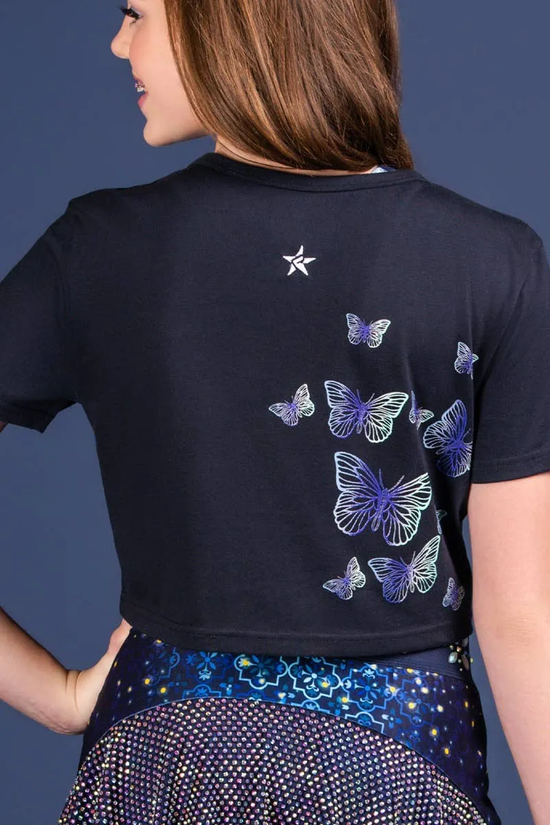 Cropped Tee in Navy Butterfly