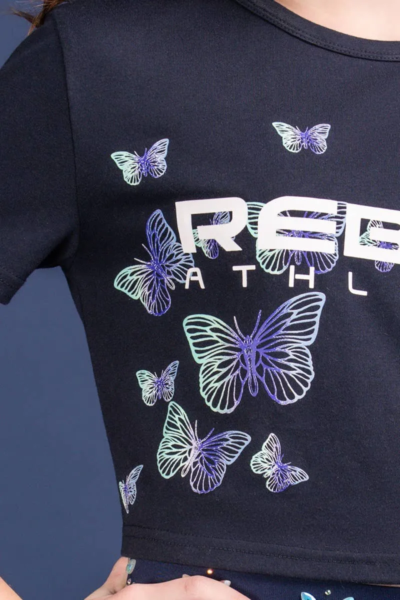 Cropped Tee in Navy Butterfly