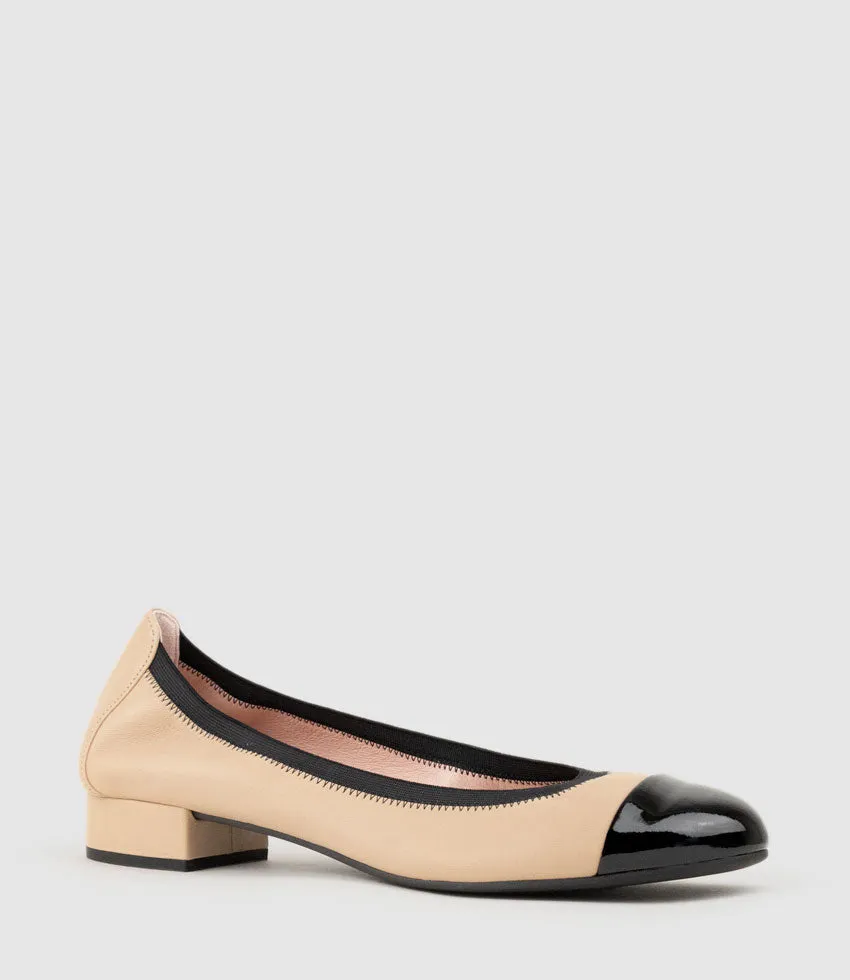ELSIE Cap Toe Elastic Throat Ballet in Nude & Black