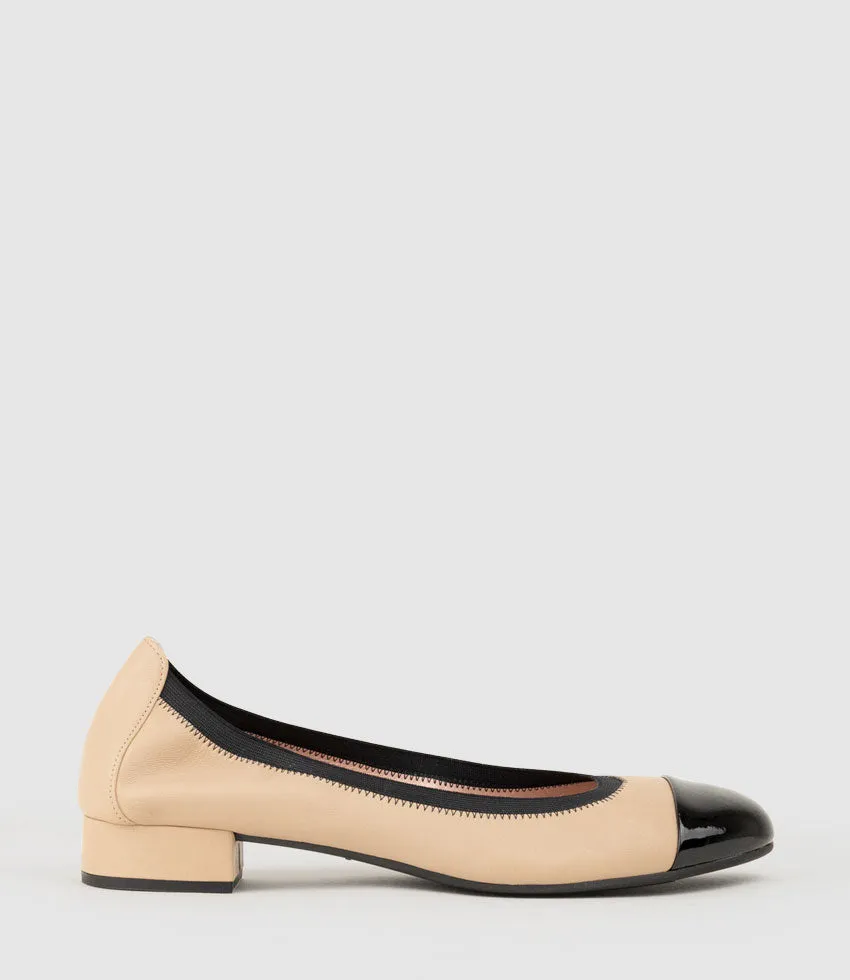 ELSIE Cap Toe Elastic Throat Ballet in Nude & Black