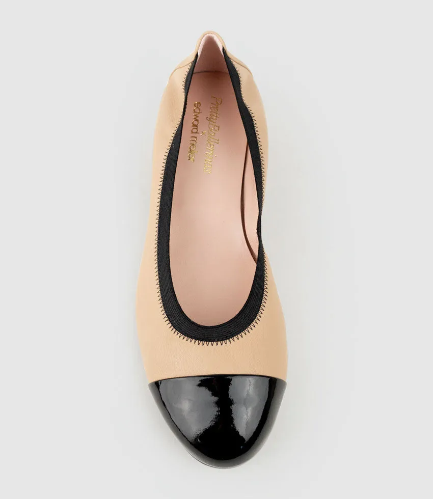 ELSIE Cap Toe Elastic Throat Ballet in Nude & Black