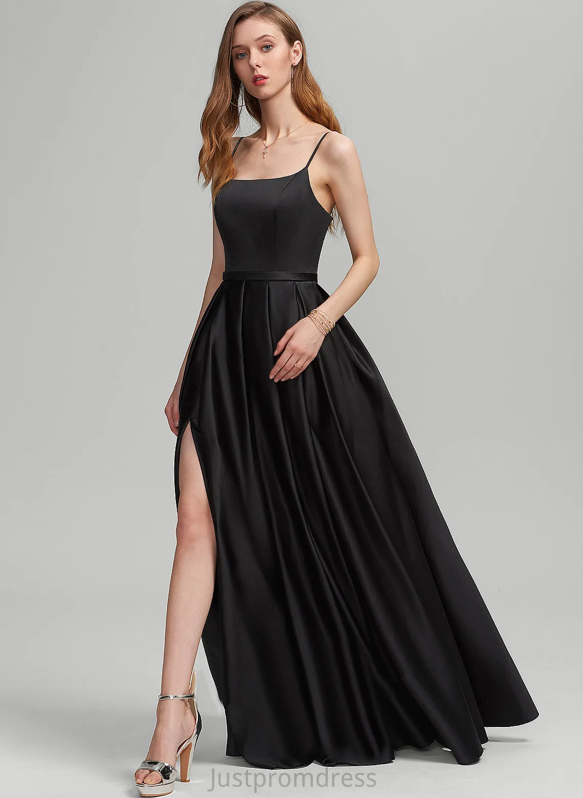Fabric Floor-Length Neckline Straps&Sleeves A-Line Satin Length Silhouette Square Jocelynn Floor Length Empire Waist Bridesmaid Dresses