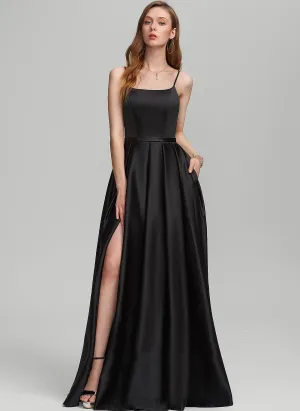 Fabric Floor-Length Neckline Straps&Sleeves A-Line Satin Length Silhouette Square Jocelynn Floor Length Empire Waist Bridesmaid Dresses