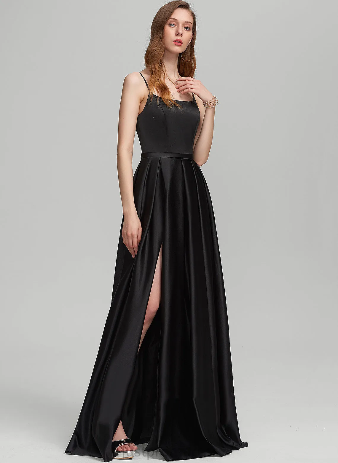 Fabric Floor-Length Neckline Straps&Sleeves A-Line Satin Length Silhouette Square Jocelynn Floor Length Empire Waist Bridesmaid Dresses