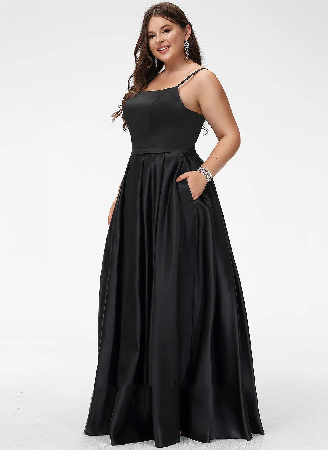 Fabric Floor-Length Neckline Straps&Sleeves A-Line Satin Length Silhouette Square Jocelynn Floor Length Empire Waist Bridesmaid Dresses