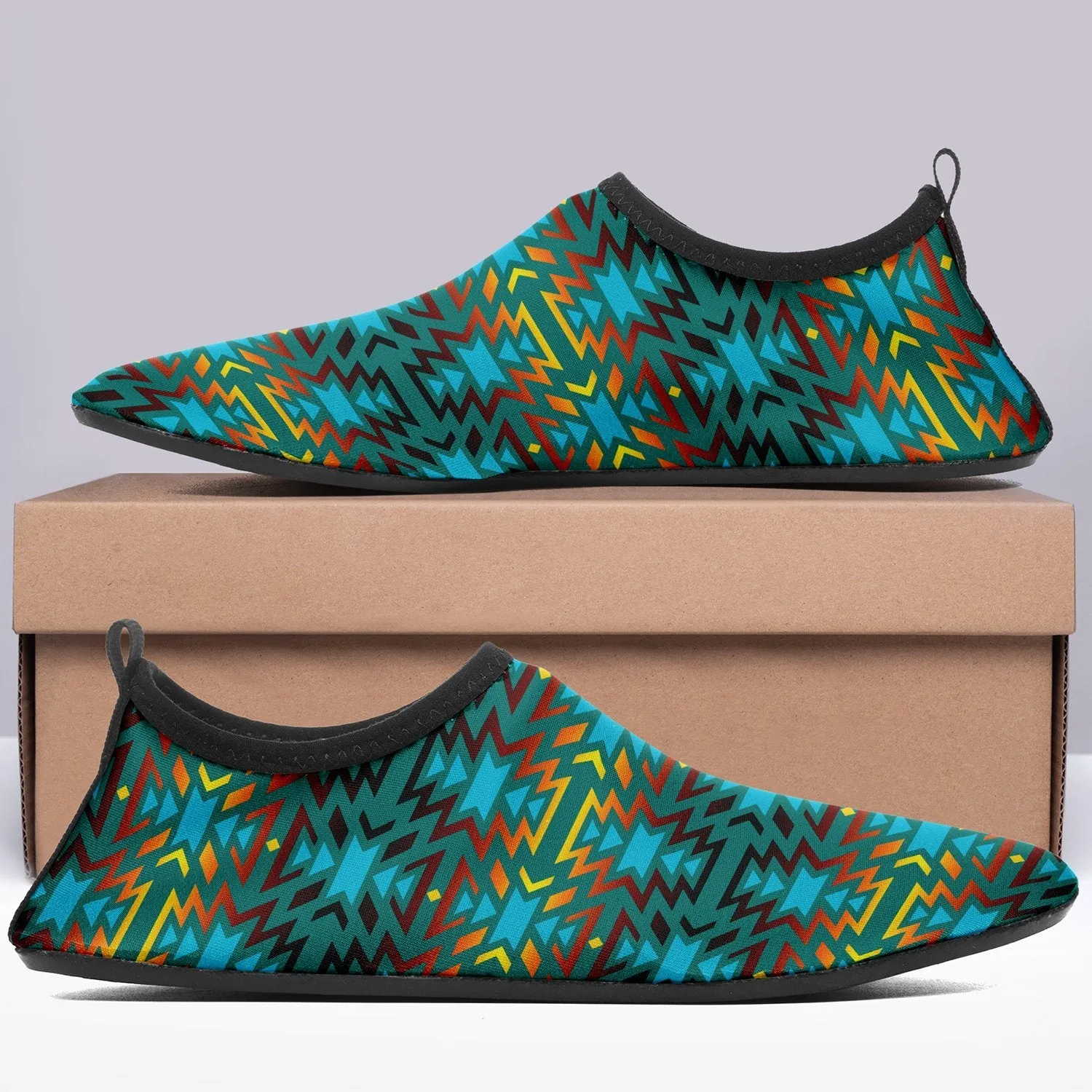 Fire Colors and Turquoise Teal Sockamoccs Slip On Shoes