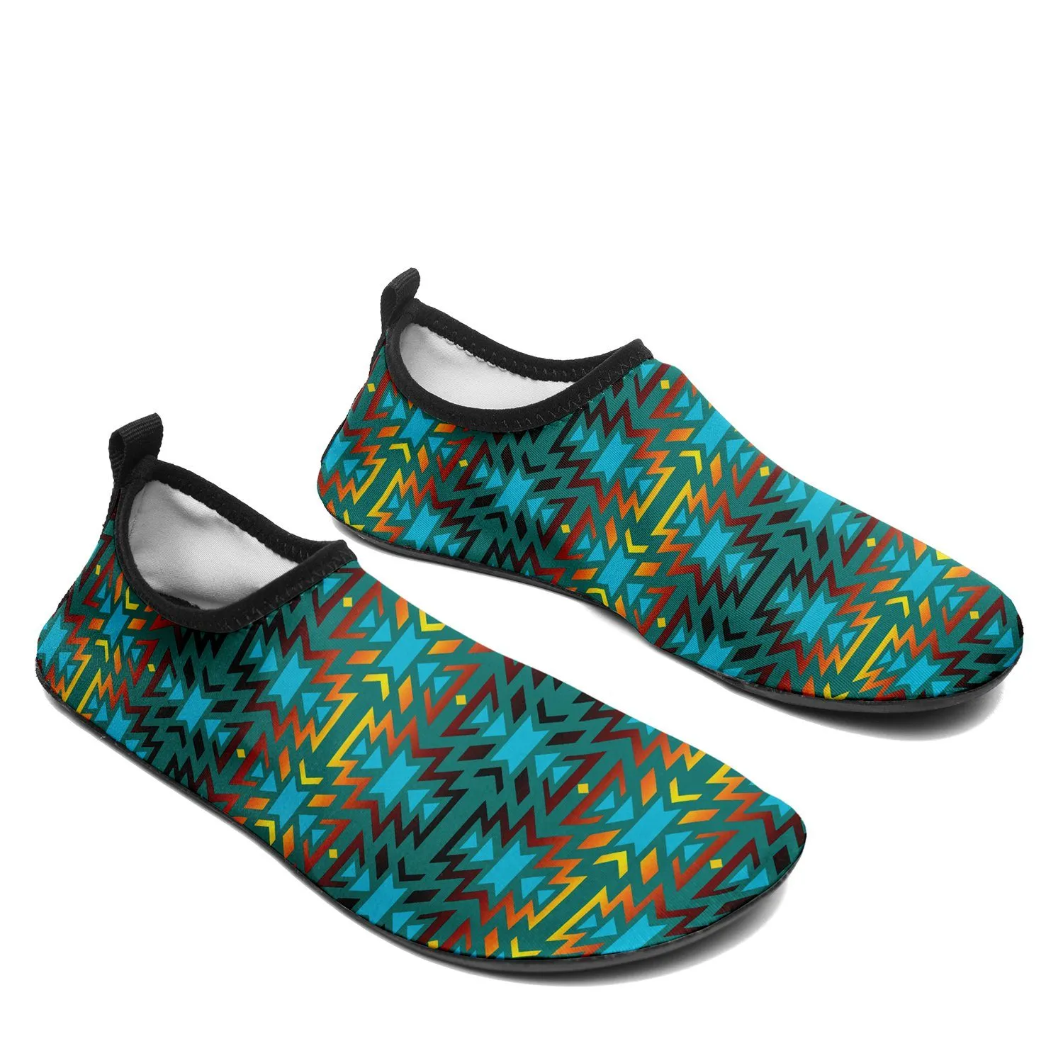 Fire Colors and Turquoise Teal Sockamoccs Slip On Shoes
