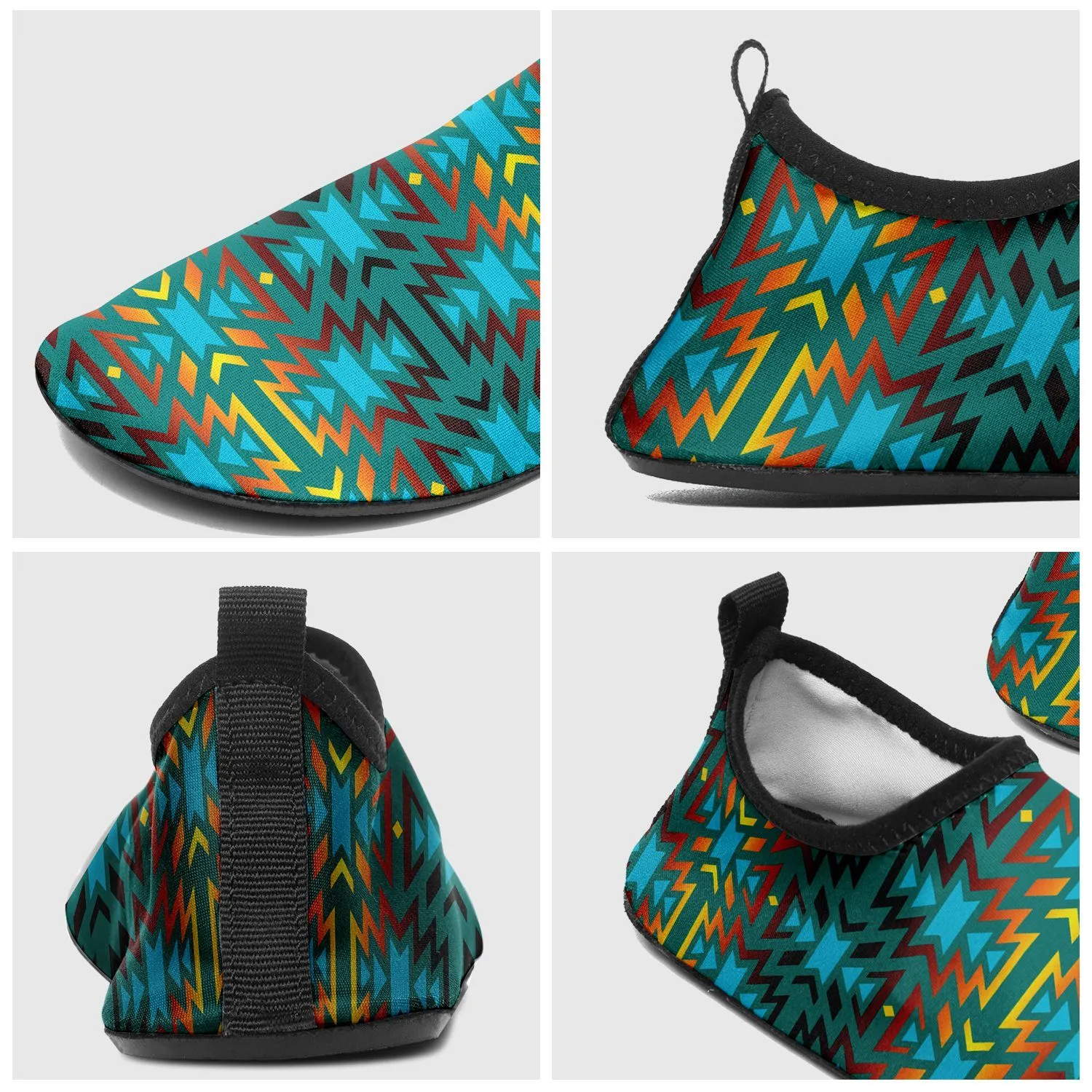 Fire Colors and Turquoise Teal Sockamoccs Slip On Shoes