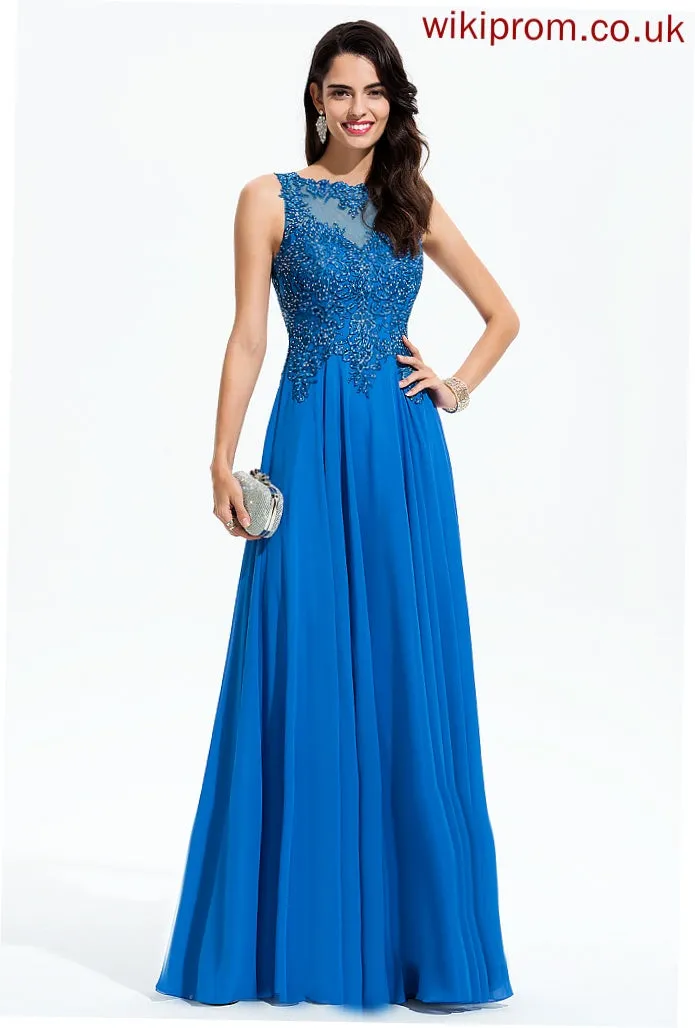 Floor-Length A-Line With Jaylynn Prom Dresses Chiffon Scoop Sequins Beading