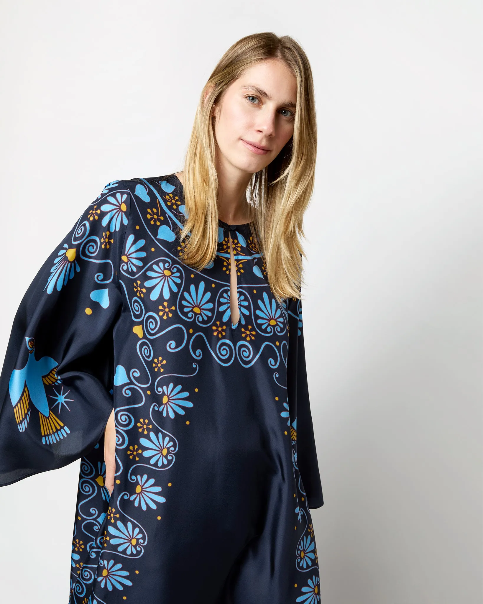 Flying Dress in Navy Olympus Placée Silk Voile