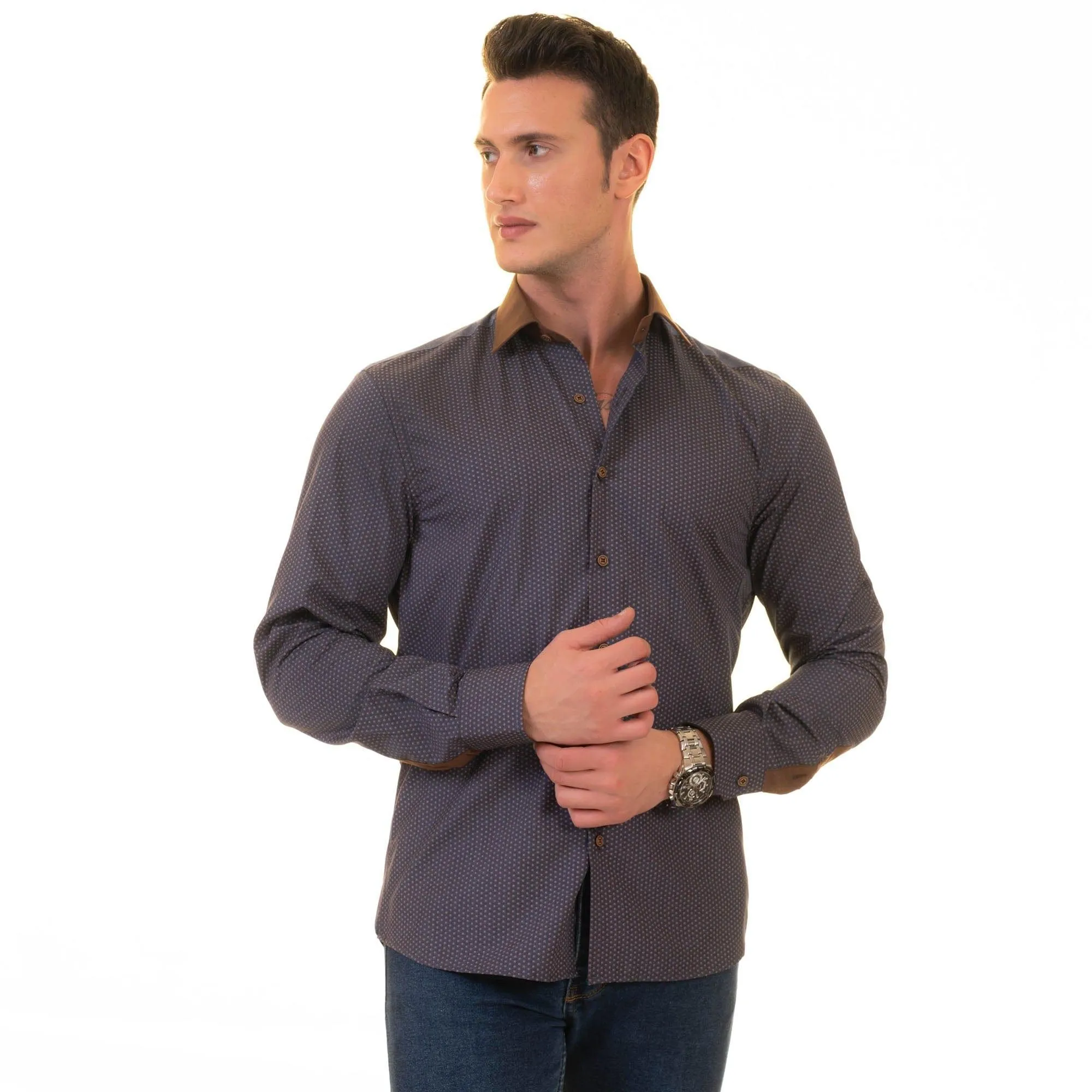 Gravity Homme Men's Long Sleeve Button Down / Geneva Brown S2