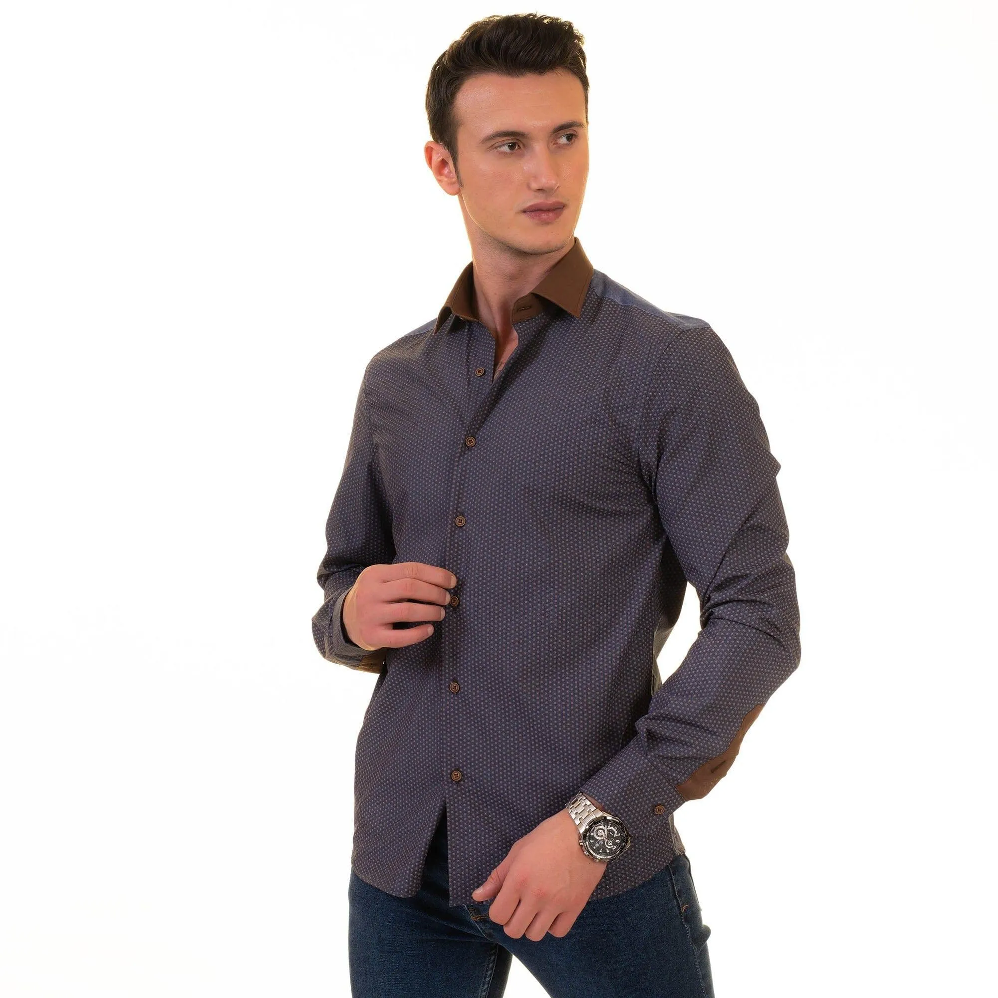 Gravity Homme Men's Long Sleeve Button Down / Geneva Brown S2