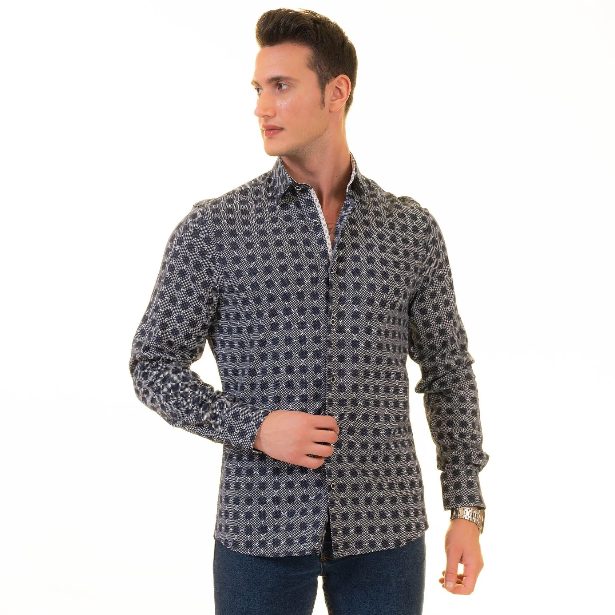 Gravity Homme Men's Long Sleeve Button Down / Shagreen Noir C14