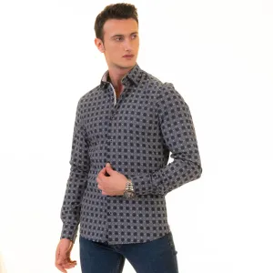 Gravity Homme Men's Long Sleeve Button Down / Shagreen Noir C14