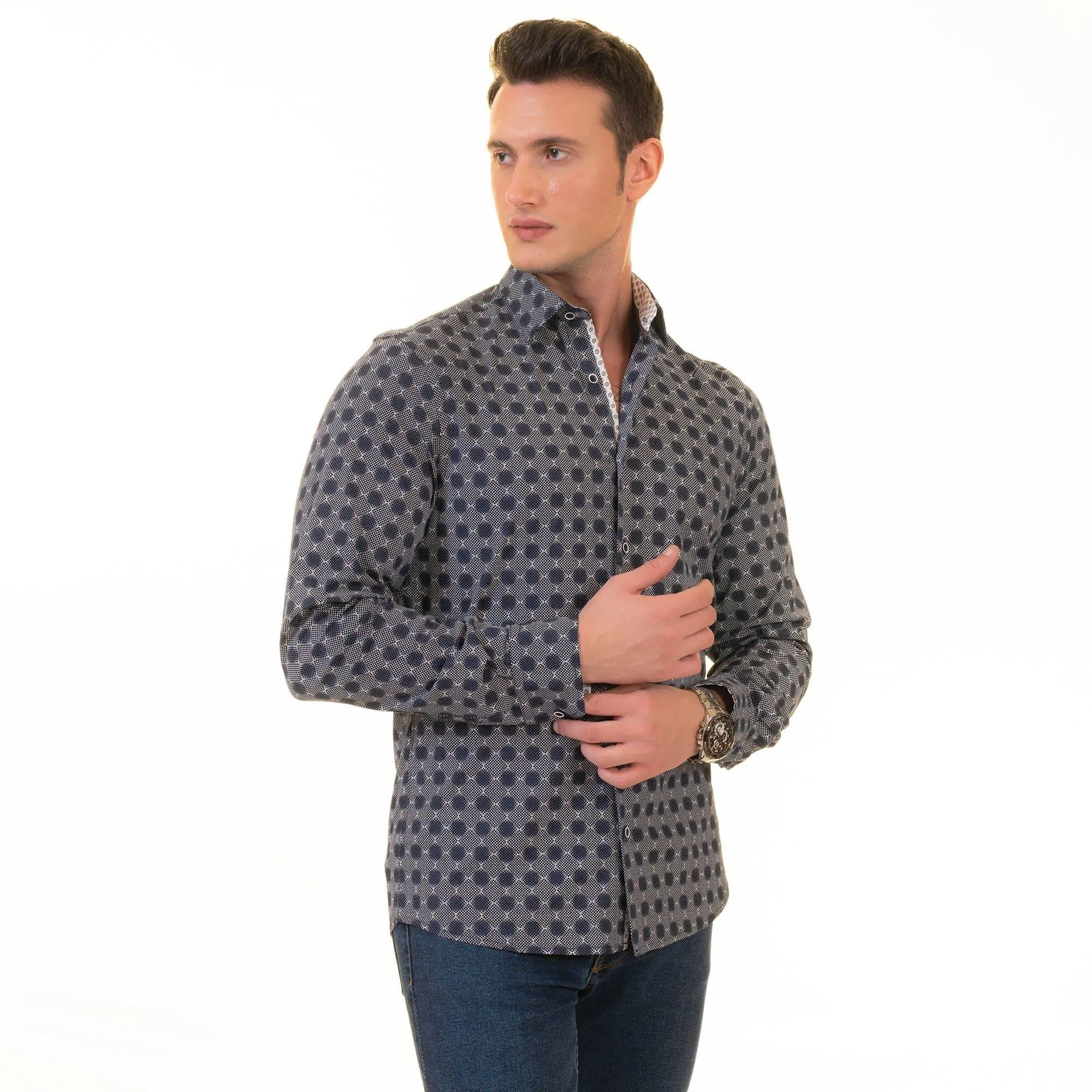 Gravity Homme Men's Long Sleeve Button Down / Shagreen Noir C14