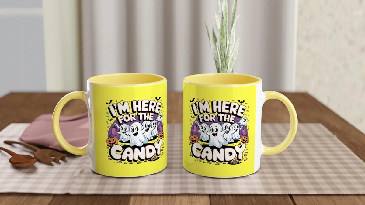 im just  here for the candy,halloween party mug gift, halloween ghost mug ,11oz ceramic  mug gift