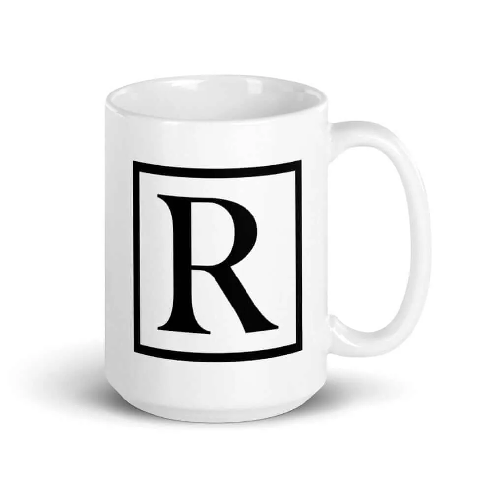 Letter R Border Monogram Coffee Tea Cup Mug