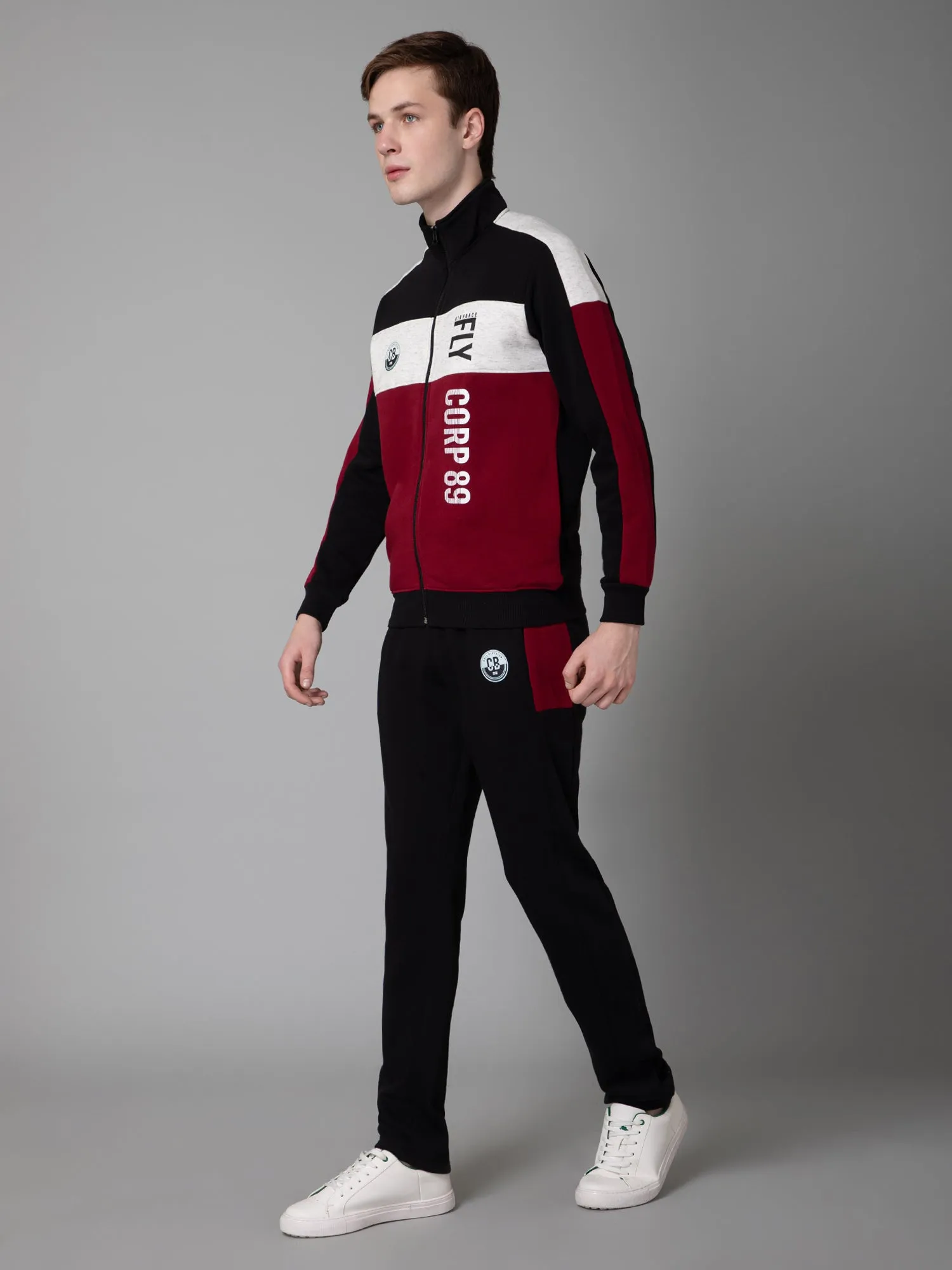 Men Color Block Full Sleeve Mock Collar Regular Fit Winter Wear Track Suit for Men