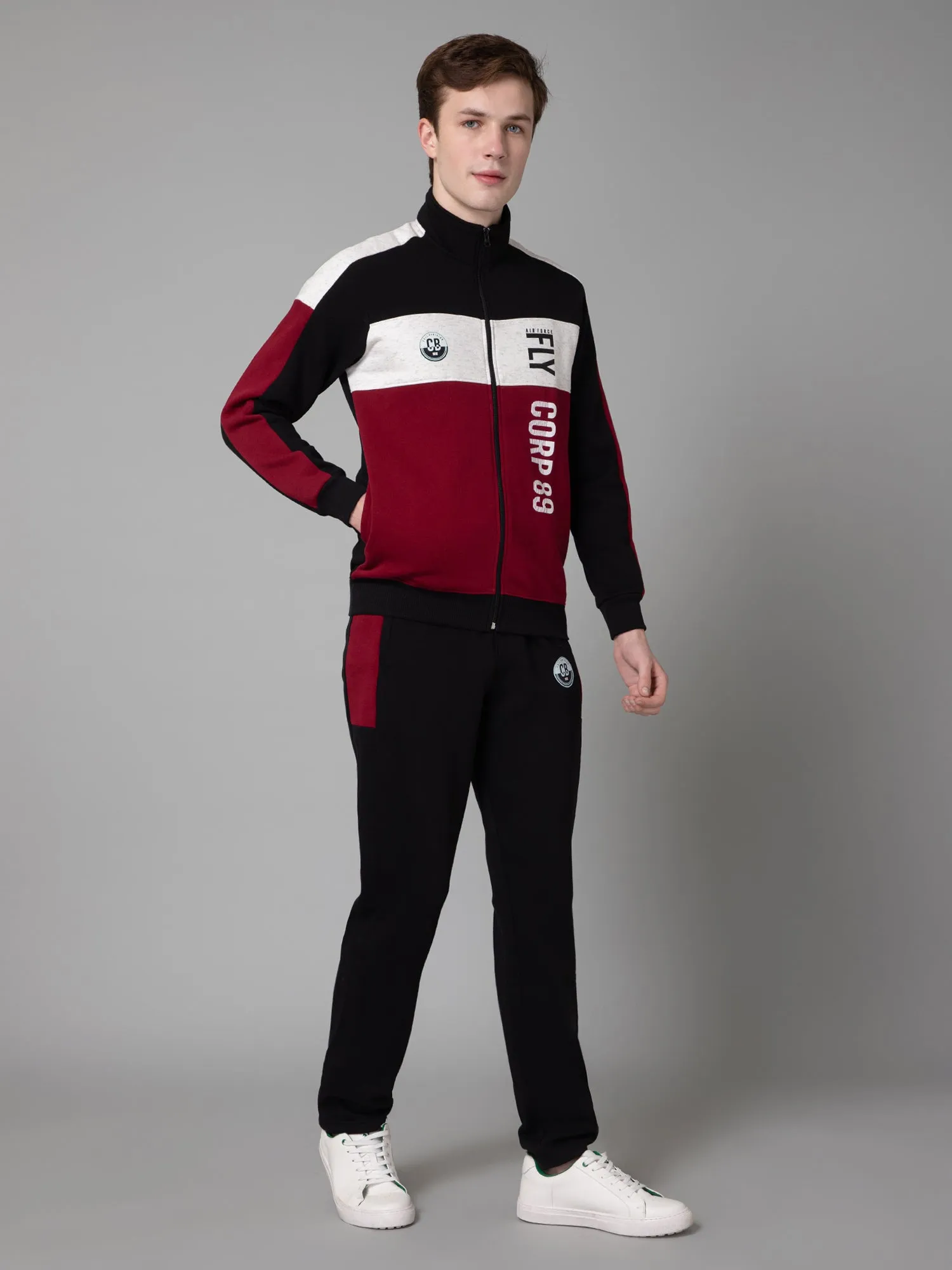 Men Color Block Full Sleeve Mock Collar Regular Fit Winter Wear Track Suit for Men