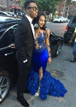 Modern Long Sleeve Royal Blue Prom Dresses Mermaid Woemn's Party Gowns BK0