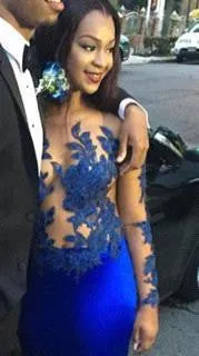 Modern Long Sleeve Royal Blue Prom Dresses Mermaid Woemn's Party Gowns BK0