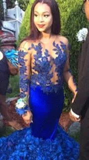 Modern Long Sleeve Royal Blue Prom Dresses Mermaid Woemn's Party Gowns BK0