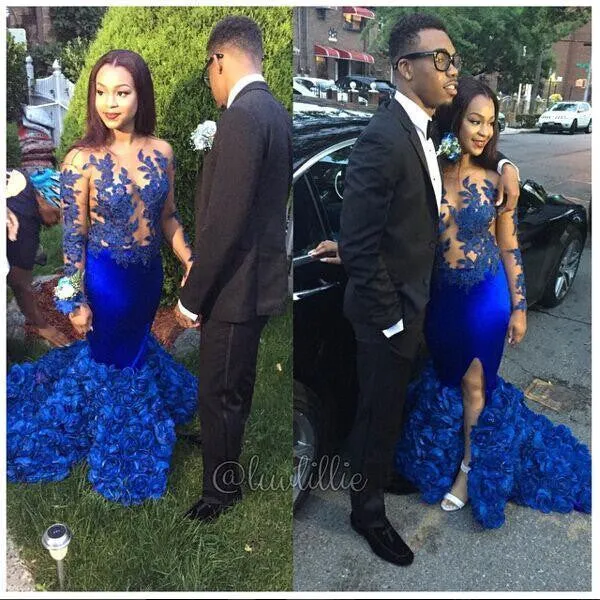 Modern Long Sleeve Royal Blue Prom Dresses Mermaid Woemn's Party Gowns BK0