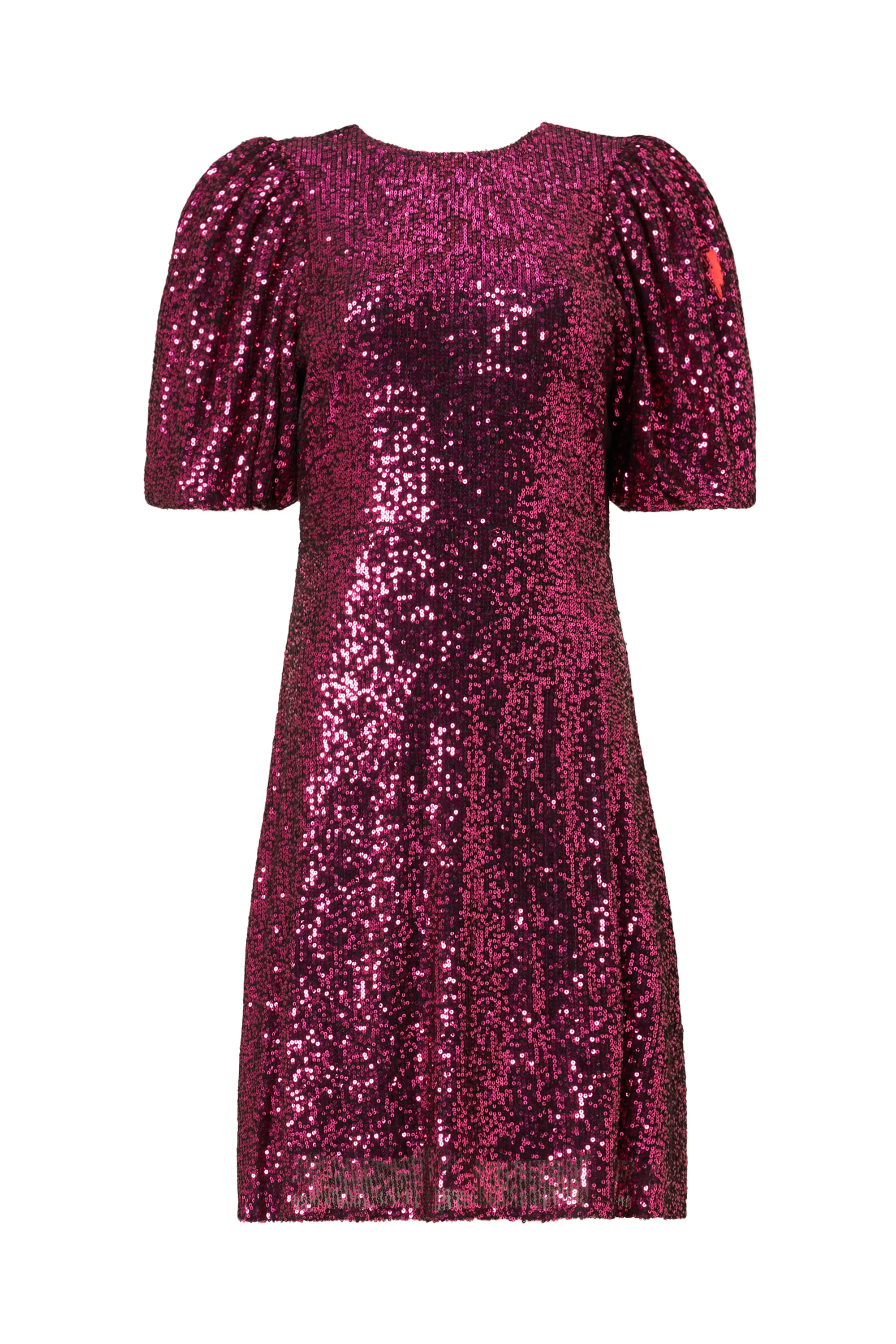 Pink Sequin Puff Sleeve Short Dress