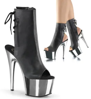 Pleaser Adore 1018 Womens 7" Heel, Chrome Platform Back Lace Peep-Toe Ankle Boots