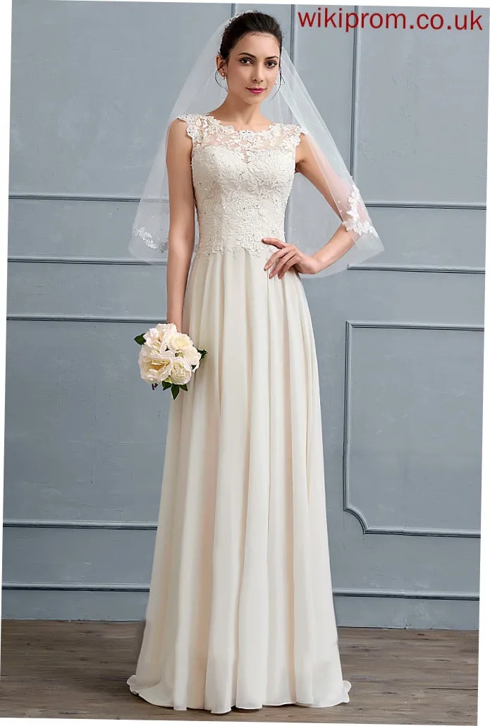 Sequins Nathalie Floor-Length Dress Lace With Wedding Beading Neck A-Line Chiffon Scoop Wedding Dresses