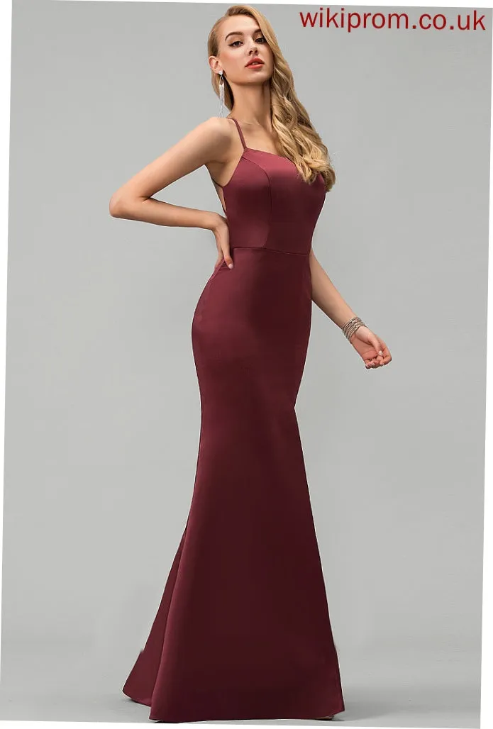 Sheath/Column Prom Dresses Square Elise Satin Floor-Length