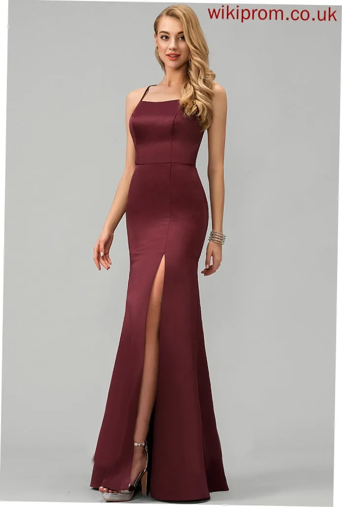 Sheath/Column Prom Dresses Square Elise Satin Floor-Length